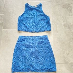 Hollister 2pc embroidered floral blue skirt set!